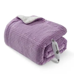 Electric Heated Throw Blanket, Waffle Textured Heating Blanket, Plush Flannel & Sherpa for Sofa, 4 Heat Levels, 4-Hour Auto Shut Off, Machine Washable, 50"x60", Purple