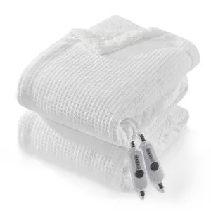 Electric Blanket King Size with Dual Control, Waffle Heated Blankets with ETL Certified, Soft Flannel, 4 Heat Levels, 10 Hours Auto Off, White, 90"x100"