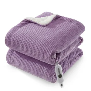 Electric Blanket Full Size, Waffle Heated Blankets with ETL Certified, Soft Flannel Heating Blanket, 4 Heating Levels, 10 Hours Auto Off, Machine Washable, Purple, 72" x 84"