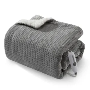 Heated Blanket Throw, Waffle Electric Throw Blankets with ETL Certified, Soft Flannel Heating Blanket for Couch, 4 Heat Levels, Auto Off, Machine Washable, Grey, 50" x 60"