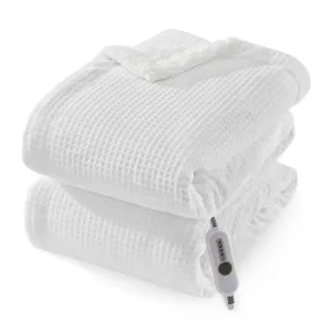 Waffle Heated Blanket Twin 62"x84", Fast Heating Electric Blanket with 4 Adjustable Heating Level & 10 Hours Auto Off, ETL Certified, Plush Flannel & Sherpa for Sofa, White