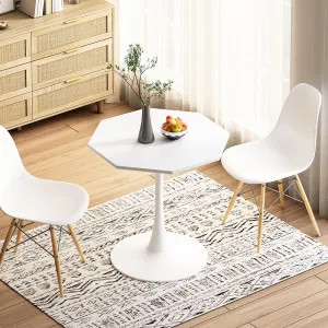 31.50 Inch Modern Octagonal Coffee Table, White MDF & Metal, Dining Room, Kitchen, Living Room