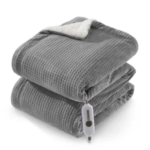 Electric Blanket Full Size, Waffle Heated Blankets with ETL Certified, Soft Flannel Heating Blanket, 4 Heating Levels, 10 Hours Auto Off, Machine Washable, Grey, 72"x84"