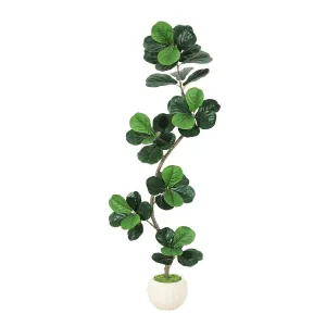 Fiddle Leaf Fig Artificial Tree with White Planter, 6ft Faux Plants Indoor with Moss, Fake Rubber Tall Fake Floor Plant in Pot - Artificial Trees for Home Office Living Room Decor