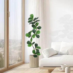 Fiddle Leaf Fig Artificial Tree with White Planter, 5ft Faux Plants Indoor with Moss, Fake Rubber Tall Fake Floor Plant in Pot - Artificial Trees for Home Office Living Room Decor