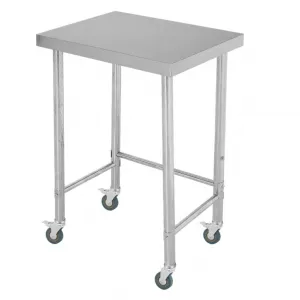 24"L X 18"W X 35"H Stainless Steel Table with Wheels, Commercial Kitchen Prep Table, Durable Weather-Resistant, Open Base Design, Polished Finish