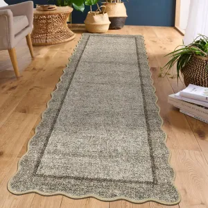 Runner Rugs Non Slip Hallway Rug 2x6 Washable Modern Scalloped Carpet Brown