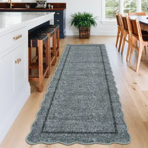 Scalloped Rug 2x6 Washable Area Rug Non Slip Backing Grey Modern Minimalist Carpet for Living Room Bathroom Entryway