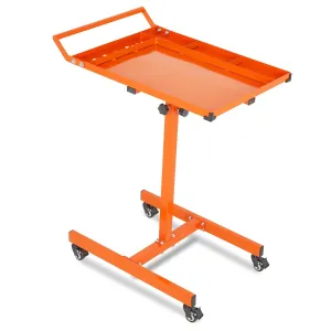 Heavy-Duty Tool Work Table with Wheels - Adjustable Rolling Workbench with 220 lbs Capacity, Lockable Wheels, Ideal for Garage, Repair Shops, and DIY Projects, Orange
