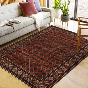 Large Area Rugs 9x12 Non-Slip Diamond Print Dining Room Rugs Red, Foldable Ultra-Thin Indoor Floor Mat