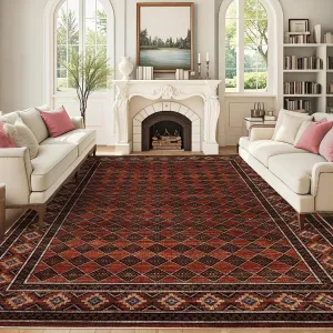 Large Area Rug 10x13 Red Machine Washable Non Slip Geometric Accent Carpet for Living Room, Dining Room, Nursery