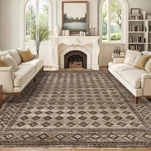 Bedroom Rug 10x13 Light Brown Machine Washable Non Slip Area Rug for Nursery Living Room