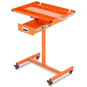 Heavy Duty Rolling Work Table, Adjustable Height Mobile Workbench, 35-45 Inch Steel Frame, for Garage, Repair Shops & DIY, Orange