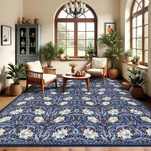 Large Area Rugs 9x12 Retro Floral Washable Soft Non Slip Backing Indoor Floor Mat Carpet for Living Room Bedroom Dining Room Playroom Nursery Home Decor