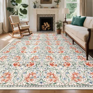 Area Rugs 8x10 Retro Floral Washable Rug Soft Non Slip Backing for Living Room Bedroom Dining Room Playroom Nursery Home Decor