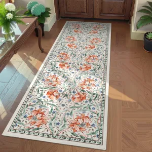 2x6 Washable Runner Rug Floral Non Slip Kitchen Hallway Entryway Rug Soft Thin Stain Resistant Carpet