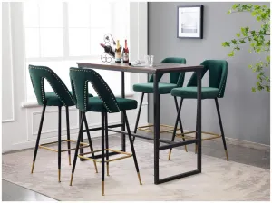 Velvet Upholstered Bar Stools With Nail Head Decoration, Counter Height Pub Chairs, Green