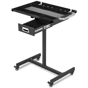 Rolling Work Table, Heavy Duty Steel Adjustable Mobile Workbench with Wheels, 35-45" Height, for Garage & Workshop, Black