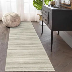 Runner Rug 2x6 Modern Striped Low Pile Soft Polyester Non-Skid Stain-Resistant Beige for Hallway Kitchen Laundry Room