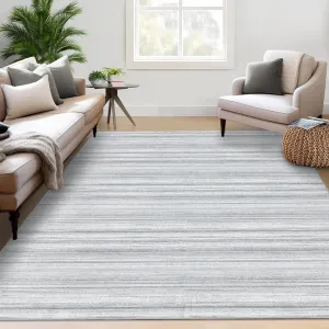 Washable Modern Striped Rugs 8x10 - Non-Slip, Stain Resistant - Soft Low Pile - Durable, Machine Woven - Grey - Living Room, Bedroom, Office