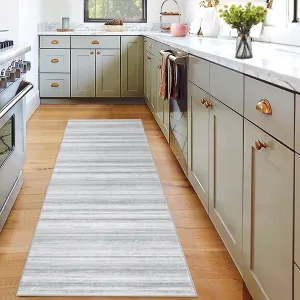 2x6 Washable Runner Rug Modern Striped Non-Skid Stain-Resistant Polyester Low Pile Soft TPR Backing Hallway Kitchen Entryway
