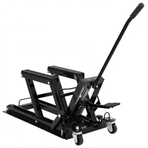 Hydraulic Motorcycle Lift Jack, 1500 lbs Capacity Steel ATV Hoist with Wheels, Adjustable Height, 3-Position Safety Lock, Portable Garage Lifting Stand，Black