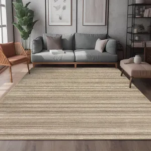Large Area Rug 10x13 Modern Minimalist Striped Stain-Resistant Polyester Fiber TPR Backing Non-Skid Low Pile Brown for Living Room Bedroom