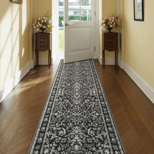 Vintage Floral Washable Rug with Non Slip Rubber Backing, Soft Low Pile Polyester, Non Shedding Foldable Accent Mat for Living Rooms