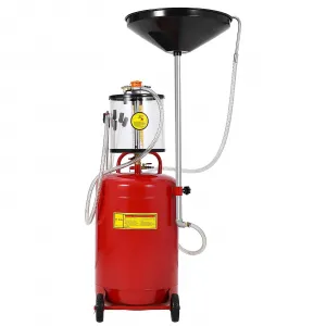 20 Gallon Waste Oil Drain Tank, Air Operated Portable Oil Drainer with Adjustable Funnel & Measuring Cup, Heavy Duty Metal Construction, Wheels, for Automotive Workshops