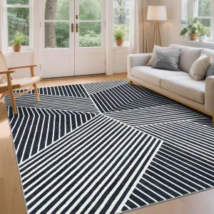 Black and White Area Rug 8x10 Washable Soft Non Slip Minimalistic Geometric Carpet for Living Room Bedroom Dining Room Apartment