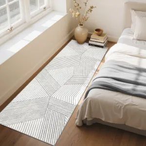 Washable 2x6 Grey Hallway Runner Low Pile Non Slip Kitchen Rug Geometric Stripped Lines Print Indoor Carpet for Laundry Bathroom Ultra Thin Foldable Mat for Bedroom