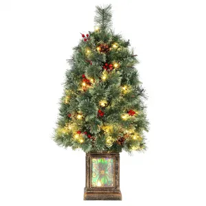 3ft Small Christmas Tree with Lights, Tabletop Pre-Lit Artificial Christmas Tree with 70 LED Lights, Mini Xmas Trees with Retro Pot for Home Office Entrance Holiday Decorations