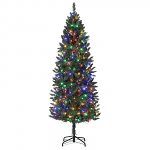6ft Pre-Lit Pencil Christmas Tree with 250 LED Lights, 566 PVC Branch Tips, Metal Stand, Slim Design, Hinged Branches for Home & Office