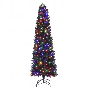 6ft Pre-Lit Black Pencil Christmas Tree with 250 LED Lights, 571 PVC Branch Tips, Metal Stand, Slim Design for Home Office