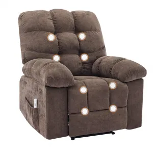 Recliner Chair with Massage and Heat, Single Sofa Wide Recliner Chair, Heat Ergonomic Overstuffed Breathable Fabric Reclining Chair with 2 Side Pockets, Remote Control, Living Room, Coffee