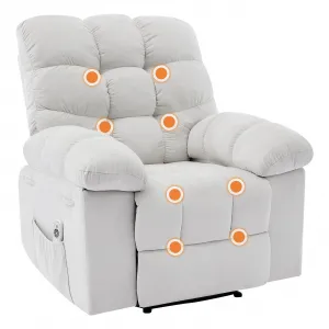 Recliner Chair with Massage and Heat, Single Sofa Wide Recliner Chair, Heat Ergonomic Overstuffed Breathable Fabric Reclining Chair with 2 Side Pockets, Remote Control, Living Room, White