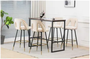 Velvet Upholstered Bar Stools Set of 2 with Nail Head Decoration, Counter Height, Beige