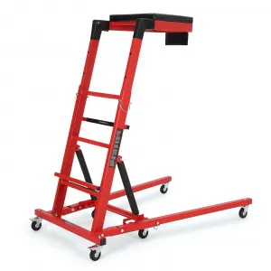 Automotive Engine Creeper Adjustable Height 48-66" Heavy Duty Steel 400LBS Capacity Foldable 6 Swivel Wheels Thick Cushion Tool Pouch for Garage