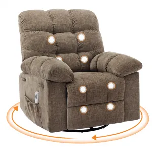 360° Swivel Rocking Recliner Chair, Massage Rocker Recliner Chair with Vibration and Heat,Oversized Rocker Recliner Single Sofa with Side Pocket, Living Room, Bedroom, Nursery, Coffee