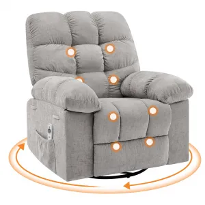 360° Swivel Rocking Recliner Chair, Massage Rocker Recliner Chair with Vibration and Heat,Oversized Rocker Recliner Single Sofa with Side Pocket, Living Room, Bedroom, Nursery, Gray