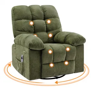 360° Swivel Rocking Recliner Chair, Massage Rocker Recliner Chair with Vibration and Heat,Oversized Rocker Recliner Single Sofa with Side Pocket, Living Room, Bedroom, Nursery, Green