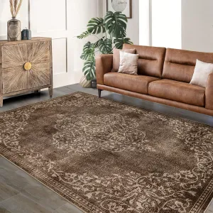 Washable Area Rugs Stain Resistant Carpet Brown 9'x12' for Living Room Bedroom Kitchen Bathroom
