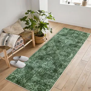 Washable Area Rugs Stain Resistant Carpet For Living Room Bedroom Kitchen Bathroom, 2'x6', Green