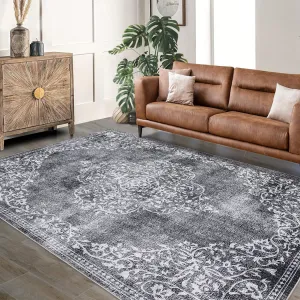 Washable Area Rugs Stain Resistant Carpet with Non Slip Backing for Living Room Bedroom Kitchen Bathroom, 10'x13', Grey