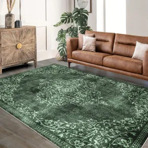 Washable Area Rugs Stain Resistant Carpet for Living Room Bedroom Kitchen Bathroom, 6'x9', Green
