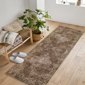 Washable Area Rugs Stain Resistant Carpet for Living Room Bedroom Kitchen Bathroom, Brown, 2'x6'