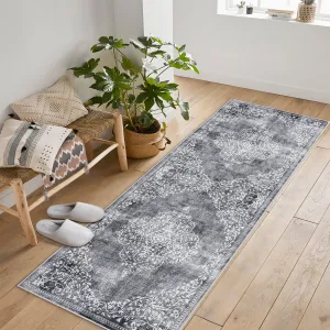 Washable Area Rugs Stain Resistant Carpet for Living Room Bedroom Kitchen Bathroom, 2'x6', Grey