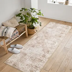 Washable Area Rugs Stain Resistant Carpet With Non Slip Backing For Living Room Bedroom Kitchen Bathroom, 2'x6', Beige