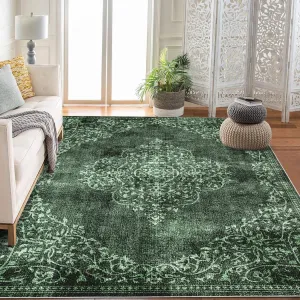 Washable Area Rugs Stain Resistant Carpet With Non Slip Backing For Living Room Bedroom Kitchen Bathroom, 10'x13', Green
