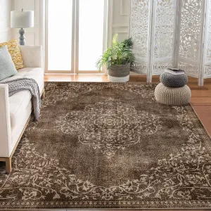 Washable Area Rugs Stain Resistant Carpet for Living Room Bedroom Kitchen Bathroom, 10'x13', Brown